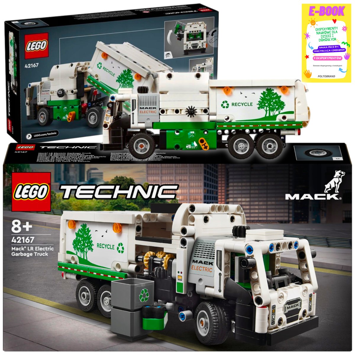 LEGO KLOCKI TECHNIC - Śmieciarka Mack LR Electric (42167) KLOCKI PREZENT + EBOOK