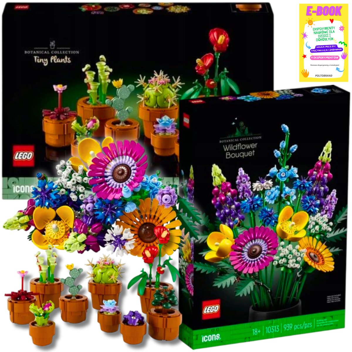 LEGO KLOCKI ZESTAW KWIATÓW Bukiet Z Polnych Kwiatów (10313) + Małe Roślinki W Doniczkach (10311) PREZENT + EBOOK