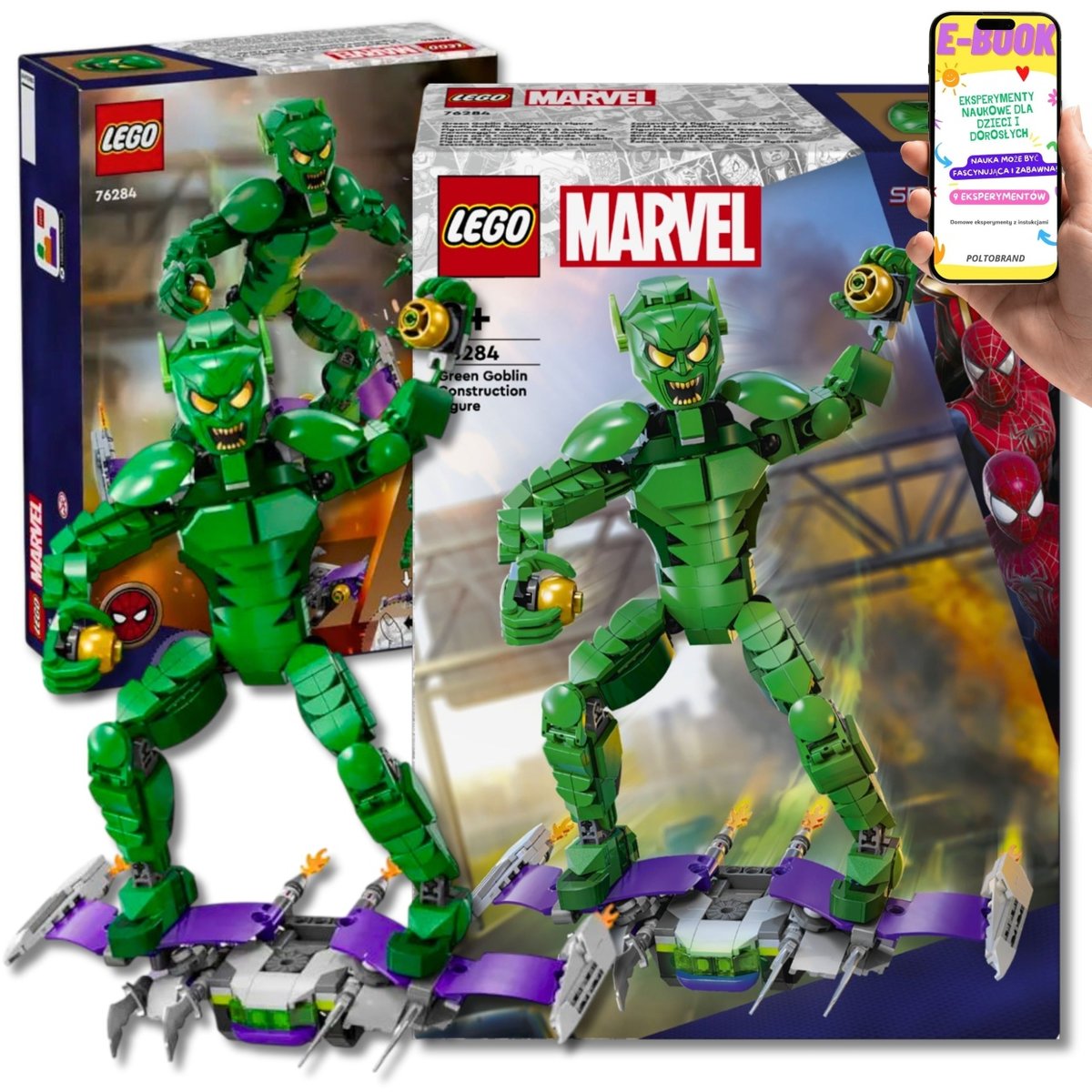 LEGO MARVEL PREZENT DLA DZIECKA (76284) – FIGURKA ZIELONY GOBLIN - Zbuduj kultowego złoczyńcę Spider-Mana KLOCKI PREZENT + EBOOK