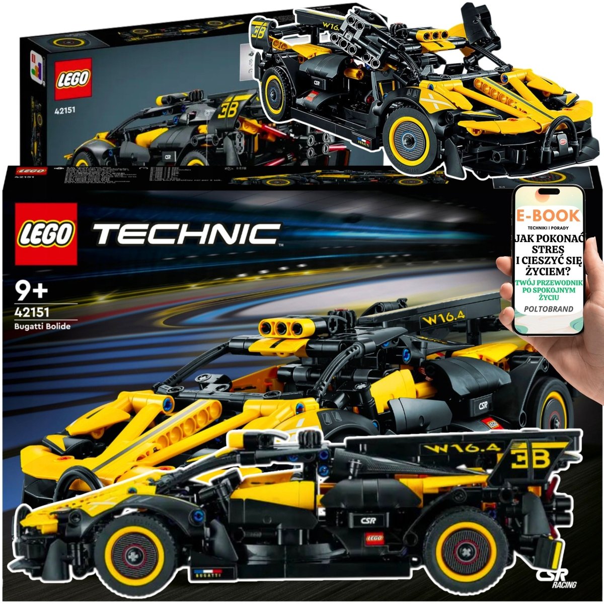LEGO PREZENT AUTKO SAMOCHÓD BOLID - LEGO Technic Bugatti Bolid (42151) - Auto Wyścigowe z Silnikiem W16 | Kultowy Model 2w1 do Zbudowania + EBOOK-1