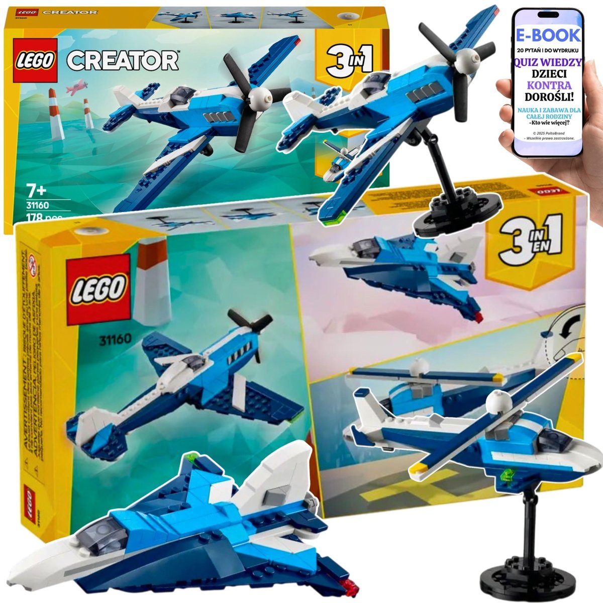 LEGO PREZENT CREATOR 3w1 - Statek Powietrzny, Samolot Wyścigowy 31160 - DLA CHŁOPCA DZIECI + EBOOK-2