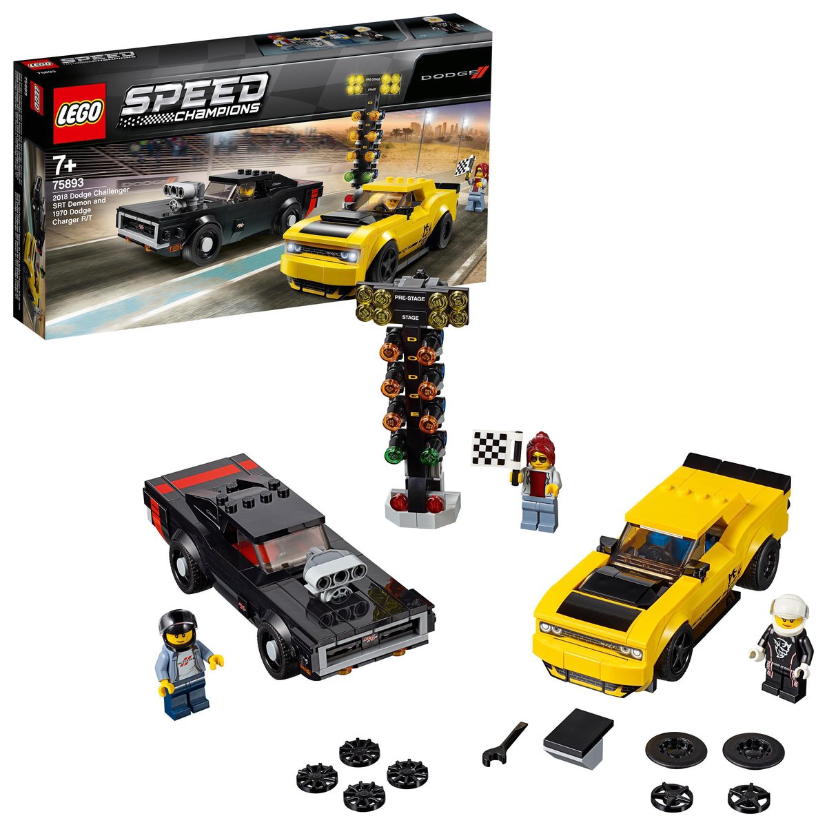 LEGO Speed Champions, klocki, 2018 Dodge Challenger SRT Demon oraz 1970 Dodge Charger R/T, 75893