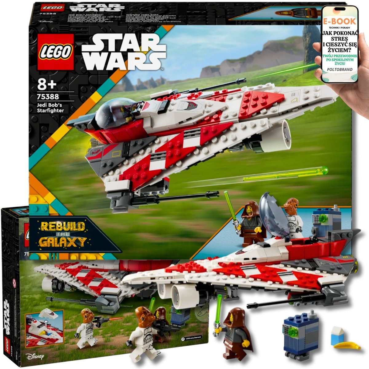 LEGO STAR WARS PREZENT DLA DZIECKA 8+ – 75388 Myśliwiec Rycerza Jedi Boba • Jedi Bob + Ackbara + Droid Serv KLOCKI PREZENT + EBOOK-1