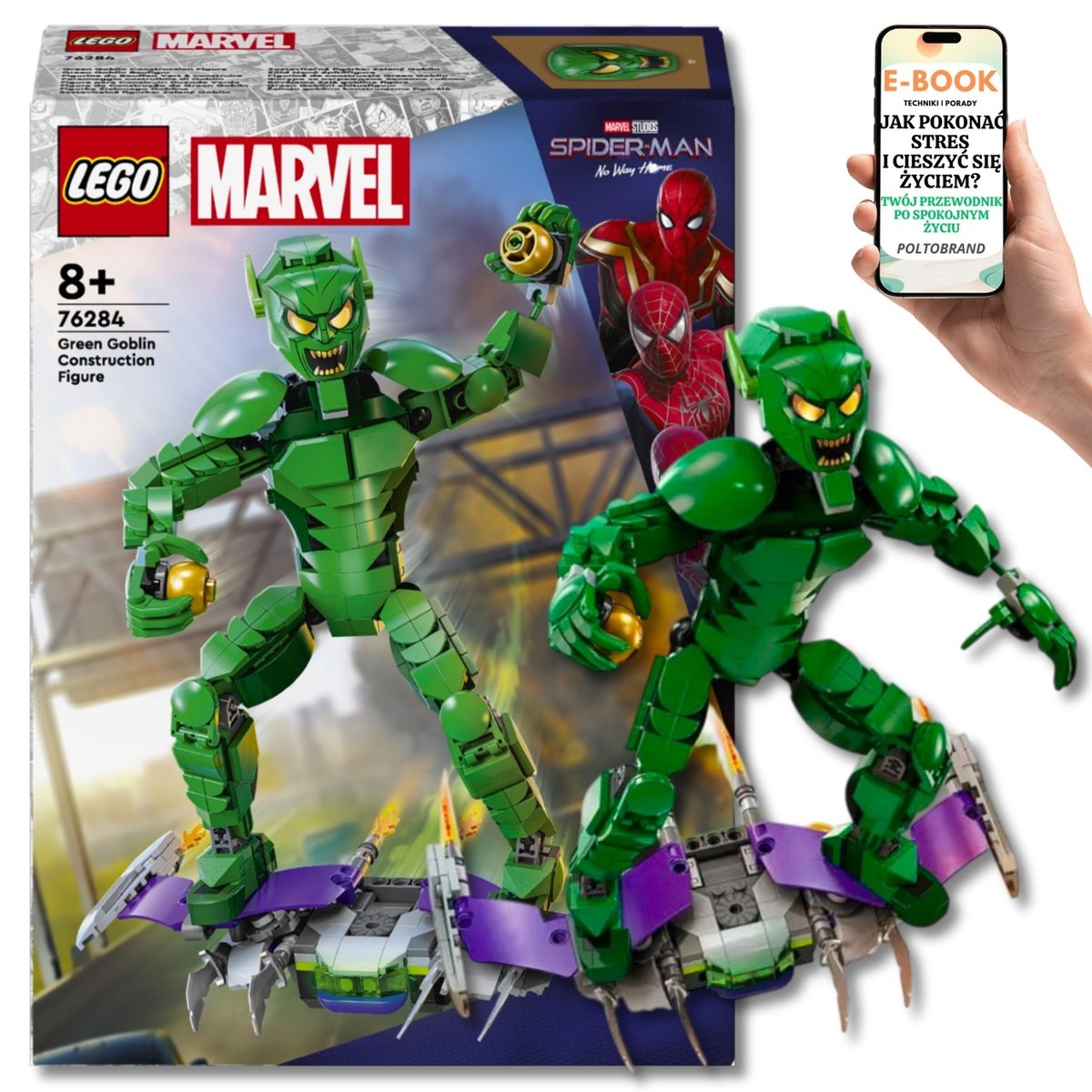 LEGO SUPER HEROES ZIELONY GOBLIN 76284 – 471 Elementów Szalonej Zabawy z Szybowcem, Bombami i Akcją Prosto z Komiksów Marvela KLOCKI PREZENT + EBOOK-1