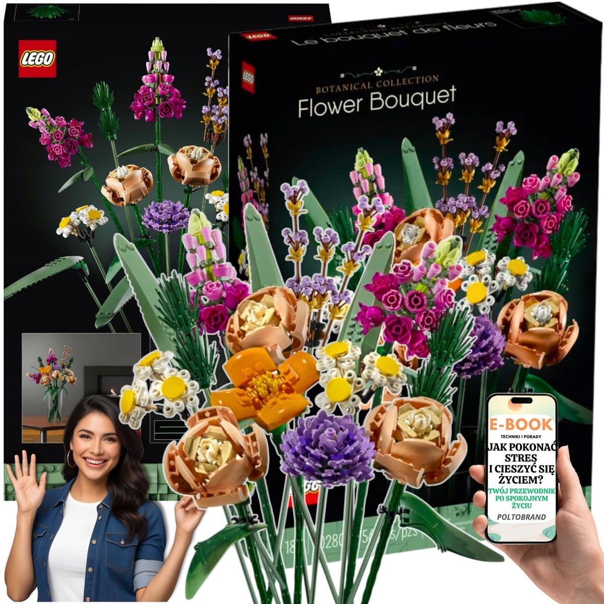 LEGO ZESTAW KWIATÓW DLA DOROSŁYCH - Kultowy Bukiet Kwiatów 10280 Botanicals PREZENT DLA NIEJ NIEGO + EBOOK-1