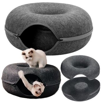 Legowisko dla kota tunel domek filcowy dwuczęściowy okrągły donut pączek - Okazeo