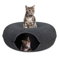 Legowisko dla kota z filcu - Filcowy domek w kształcie donuta jako tunel do zabawy lub miejsce do spania ciemnoszary