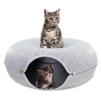 Legowisko dla kota z filcu - Filcowy domek w kształcie donuta jako tunel do zabawy lub miejsce do spania jasnoszary