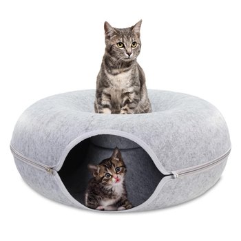 Legowisko dla kota z filcu - Filcowy domek w kształcie donuta jako tunel do zabawy lub miejsce do spania jasnoszary - Amazinggirl