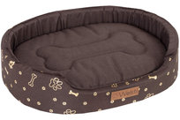 Legowisko dla psa, posłanie dla psa, owalne Welsti brązowy złote kości i łapki XL 80x67 dla średniego psa wodoodporne 