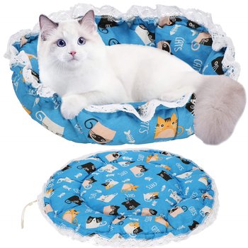 Legowisko okrągłe dla kota i psa śr. 73 cm leżanka ze ściągaczem posłanie niebieskie - Springos
