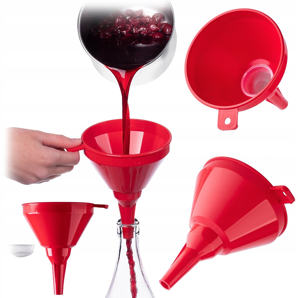 KADAX Kadax Lejek Do Butelek Balonów Nalewki Wina Kuchenny Z Sitkiem Filtr Fi 120 Mm