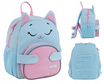 Lekki plecak przedszkolny Kite z nadrukiem 3D i pasem piersiowym niebieski z naszytymi uszami - KITE