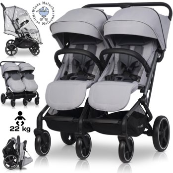 LEKKI WÓZEK BLIŹNIACZY EASYGO ECHO CLOUD GRAY + FOLIA + DODATKI DO 47KG - EasyGo