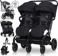 LEKKI WÓZEK BLIŹNIACZY EASYGO ECHO EBONY BLACK + FOLIA + DODATKI DO 47KG