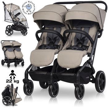 LEKKI WÓZEK BLIŹNIACZY EASYGO ECHO SAVANA BEIGE + FOLIA + DODATKI DO 47KG - EasyGo