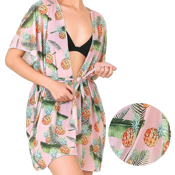 Lekkie przewiewne Kimono plażowe Tunika Pareo One Size Pineapple - Hamur Home