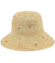 Letni kapelusz damski z plecionej rafii z haftem  BUCKET HAT Agrafka