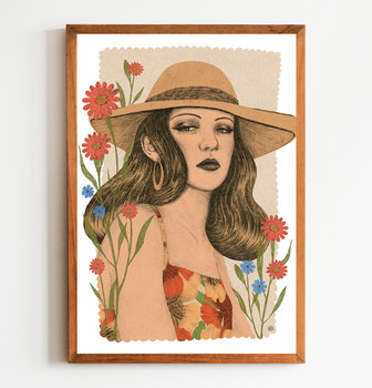 Letni kapelusz , kobiecy plakat, ilustracja, kobieta, lato - zanetaantosik