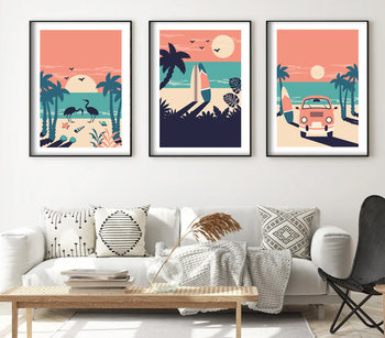 Letni Zestaw Plakatów Na Ścianę Flamingi Van Palmy 40X50cm 3Szt - ag.art deco