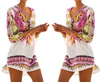 Letnia Sukienka Damska Modna Tunika Plażowa Boho Mini Luźna Narzutka Pareo