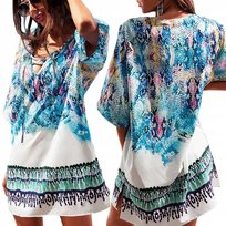 Letnia Sukienka Damska Modna Tunika Plażowa Boho Mini Luźna Narzutka Pareo