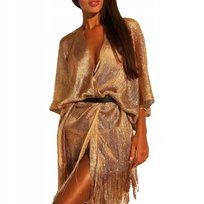 Letnia Sukienka Damska Zwiewna Tunika Plażowa Narzutka Boho Pareo Frędzle