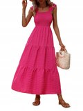 Letnia Sukienka Luźna Codzienna Maxi Różowa Marszczenia Kobieca Na Plażę - Inna marka