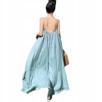 Letnia Sukienka Luźna Codzienna Maxi Turkusowa Dekolt Przewiewna Kobieca Inna marka