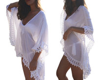 Letnia Sukienka Plażowa Luźna Tunika Koronka Bluzka Damska Narzutka Pareo