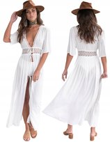 Letnia Tunika Plażowa Długa Sukienka Wiązana Pareo Na Plażę Boho Koronka S