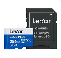 Lexar  microSDHC Blue Plus UHS-I z adapterem SD, do 170 MB/s odczytu C10/A2/U3 (V30) 256 GB