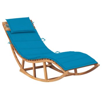 Leżak bujany drewniany tekowy z poduszką niebieską - Zakito Europe