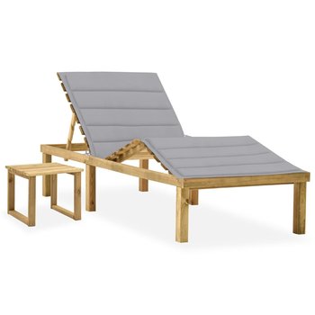 Leżak drewniany z poduszką i stolikiem, szary, 200 - Zakito Europe