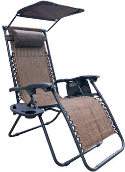 Leżak, fotel ogrodowy składany, z daszkiem, gazetownikiem i stolikiem, SASKA GARDEN, brązowy - Saska Garden