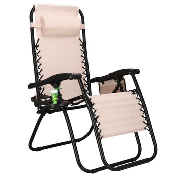 Leżak ogrodowy metalowy fotel składany Zero Gravity leżanka na balkon taras kremowy - Springos