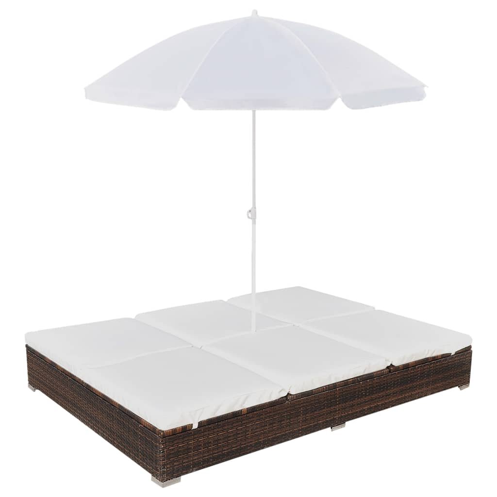 Leżak ogrodowy PERVOI dwuosobowy, rattanowy z parasolem, 140x197x190cm