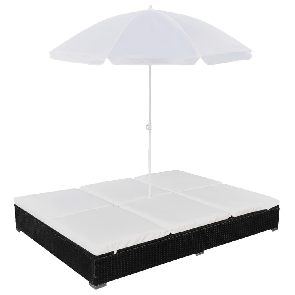 Leżak ogrodowy VIDAXL rattanowy, z parasolem regulowanym, 140x197x190cm