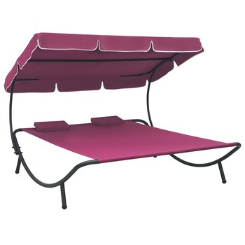 Leżak ogrodowy z baldachimem i poduszkami, różowy - vidaXL