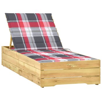 Leżak z poduszką w czerwoną kratkę, impregnowane drewno sosnowe - vidaXL