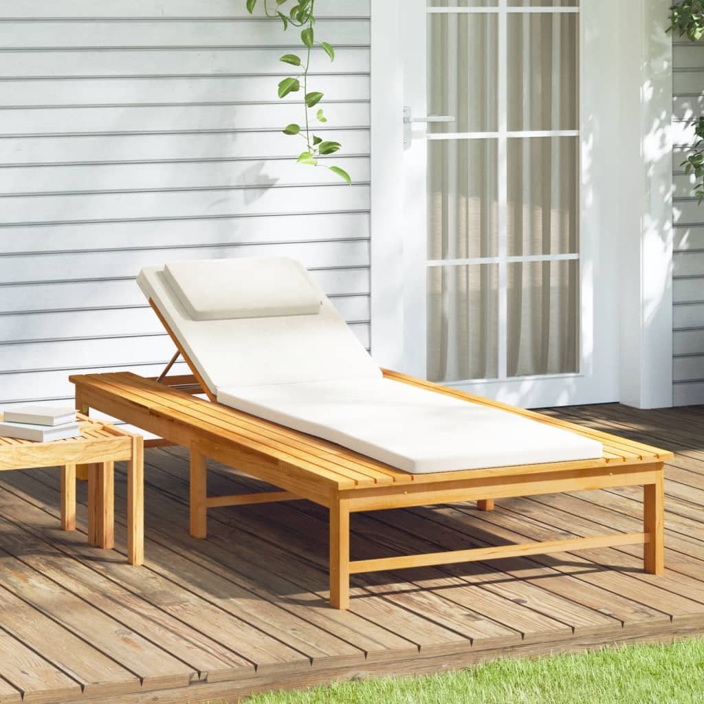 Zdjęcia - Meble ogrodowe VidaXL Leżak z poduszkami, kremowy, lite drewno akacjowe 