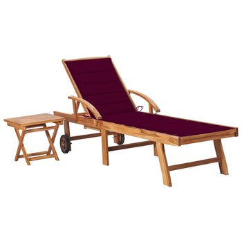 Leżak ze stolikiem i poduszką, lite drewno tekowe - vidaXL