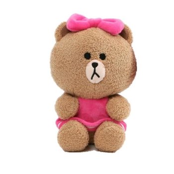 Line Friends - Pluszowa maskotka siedzący Miś Choco 17 cm w różowej sukience - Forcetop