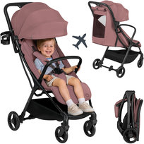 LIONELO Agia Wózek Spacerowy Lekki 7,3kg Auto Fold Składany Do 22kg Pozycja Leżąca Różowy