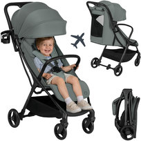 LIONELO Agia Wózek Spacerowy Lekki 7,3kg Auto Fold Składany Do 22kg Pozycja Leżąca Zielony