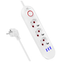 Listwa zasilająca Maclean, przedłużacz 3gniazda + 3xUSB, 110-240V AC 50/60Hz, 2.1A max 2500W, 1,5m, biała ,MCE394 W Maclean