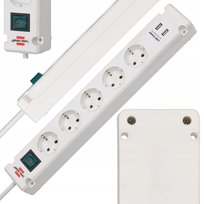Listwa zasilająca z wyłącznikiem przedłużacz 5 gniazd 2x USB Brennenstuhl