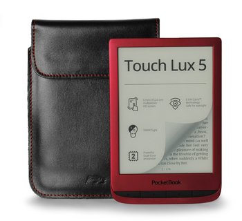 LLURESKO Skórzane etui na ebook Pocketbook Touch Lux 4/5 162x113x9mm (magnes płaski)(czarny gładki, czerwona nić, czerwony środek) - Inny producent
