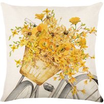 Lniana poszewka na poduszkę 45 x 45 cm z nadrukiem żółte kwiaty POD238