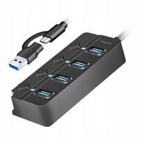 LOGILINK HUB 4xUSB-A, Gen1, 4x ON/OFF, czarny